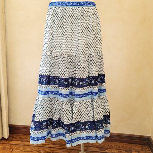 New! J Crew L Large Tiered skirt in blue ribbon block print NWT - Picture 5 of 13